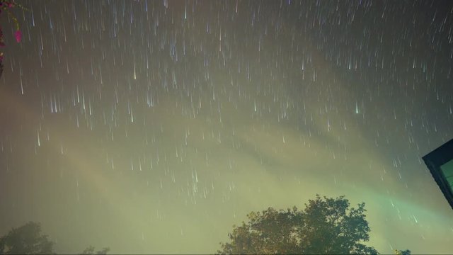 Timelapse of moving star trails in the night sky with Geminids Meteor Shower