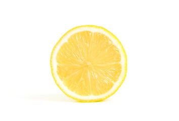 Lemon slice on white background. Lemon circle shape. Half sliced lemon.