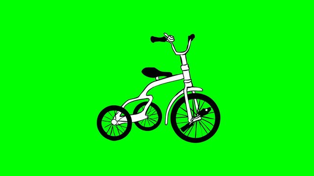 Moving tricycle isolated on a transparent background. Seamless loop.