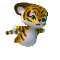cute tiger cartoon flying in white background