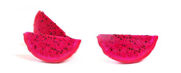 Sliced red dragon fruit or pitaya isolated on white background