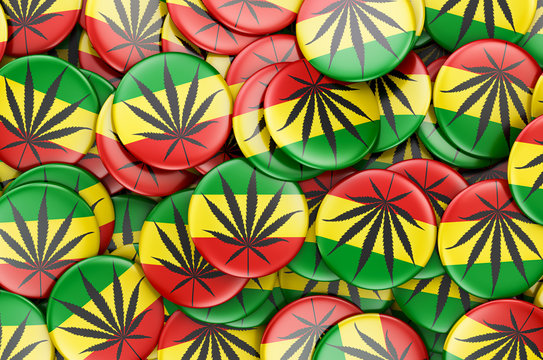 Badges with Rasta flag, 3D rendering