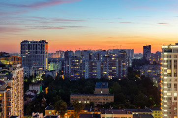 Odessa city, Ukraine, view from above on the evening city during sunset