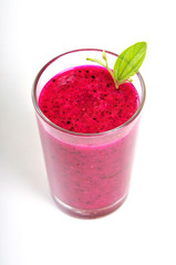 Red dragon fruit smoothies in glasses isolated on white background. Pitahaya fruit. Dragon Fruit Juice..