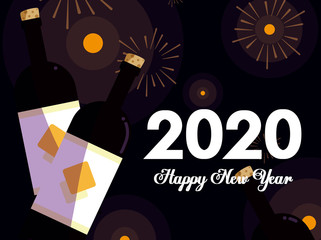 Happy new year 2020 and bottles vector design