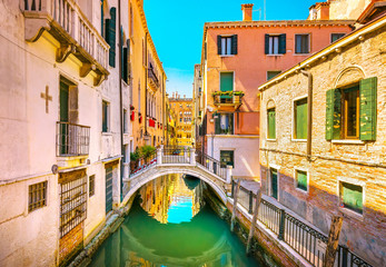 Venice cityscape, buildings, water canal and bridge. Italy - Powered by Adobe