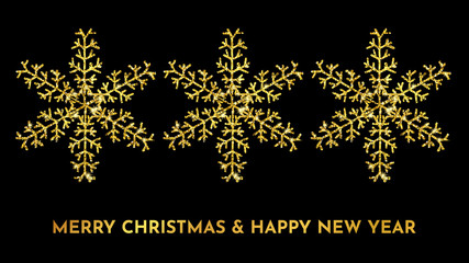 Christmas dark background with gold snowflakes