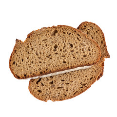 rye bread two slices isolated on white top view