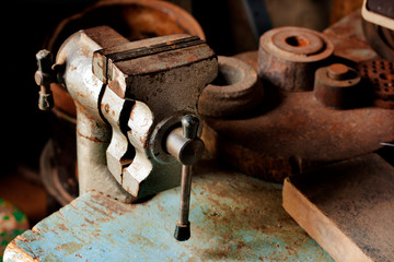 old fashioned used vice in maintenance room