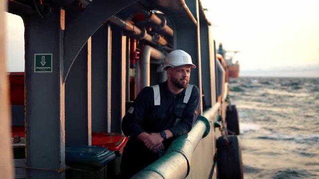 Marine Deck Officer or Chief mate on deck of offshore vessel or ship.