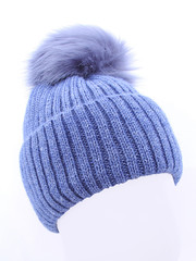 knitted blue hat isolated on white background.