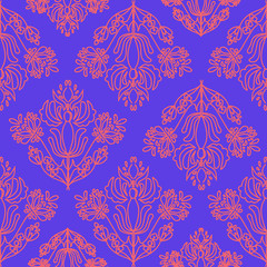 Elegant Damask Floral Vector Seamless Pattern. Decorative Flower Illustration. Abstract Art Deco Background.
