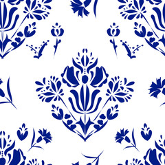 Elegant Damask Floral Vector Seamless Pattern. Decorative Flower Illustration. Abstract Art Deco Background.