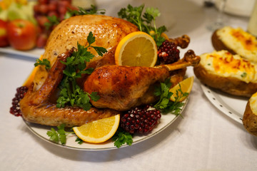 Homemade turkey with garnish and fruit on a plate