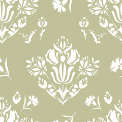 Elegant Damask Floral Vector Seamless Pattern. Decorative Flower Illustration. Abstract Art Deco Background.