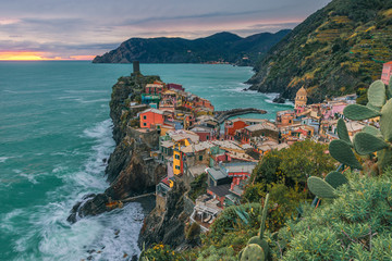 Beautiful view on village of Vernazza, on the Cinque Terre coast of Italy, Liguria