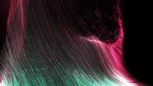 4k looped Abstract magic swirl lines going up background. Glowing dots with lines rush up. Movement of color tracers