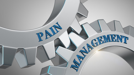 Pain management concept. Words pain management written on gear wheels.