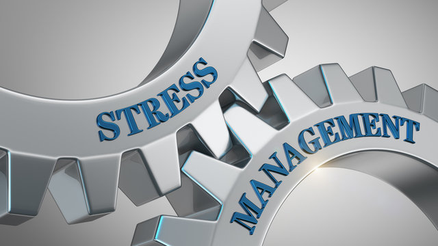 Stress management concept. Words stress management written on gear wheels.