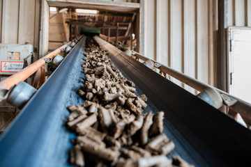 Clay for bricks. Plant for production building material with ready brick, construction industrial. Production of bricks on plant. Workflow, close-up.