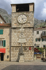 Fototapeta na wymiar Clock Tower in Old Town Kotor Montenegro
