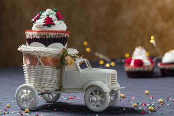 close-up photograph of christmas cupcake with unfocused background