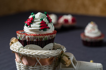 close-up photograph of christmas cupcake with unfocused background