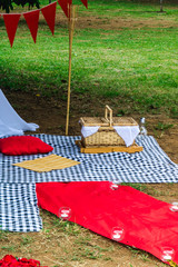 Romantic picnic with saturated colors and basket
