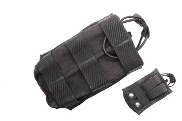 empty package for packing goods and shopping in the store. Handles of a different color. Place for...
