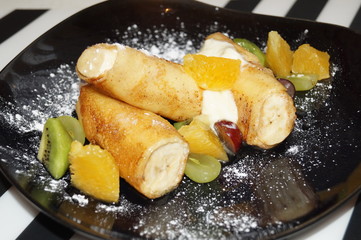 Pancakes with banana. Delicious dessert