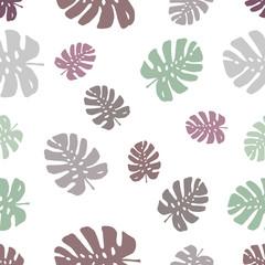 Trendy pattern with tropical leaves, monstera silhouettes. Vector botanical illustrations, floral elements. Hand drawn plant for decoration.