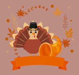 Turkey and plenty horn of thanksgiving day vector design