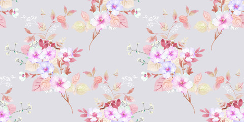 Combination of watercolor flower elements