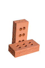 New red orange brick isolated on white background. Object isolated from clay
