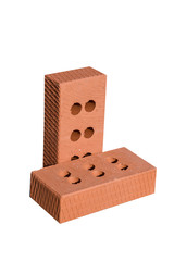 New red orange brick isolated on white background. Object isolated from clay