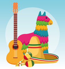 Naklejka premium Mexican pinata and hat vector design