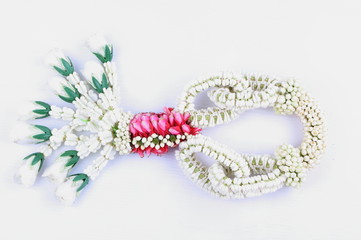 Thai garland colorful flower on white background
