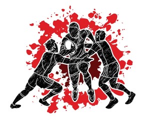 Fototapeta premium Rugby player action cartoon sport, Sportsman graphic vector.