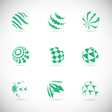 Abstract Globe Logo Set - Isolated On Gray - Vector Illustration. Abstract Globe Vector For Web Icon, Tech Logo And Element Design. 3D Green Icons For Earth, Global, Globe, Planet And World Logo