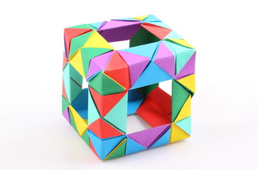 Colorful Geometric Origami Ball isolated on white background