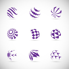 Fototapeta na wymiar Abstract Globe Logo Set - Isolated On Gray - Vector Illustration. Abstract Globe Vector For Web Icon, Tech Logo And Element Design. 3D Violet Icons For Earth, Global, Globe, Planet And World Logo