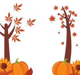Naklejka na ściany i meble Autumn trees and pumpkins vector design