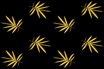 Seamless pattern bamboo leaves glod color isolated on black background