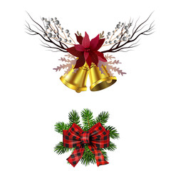 Christmas decorations with fir tree golden jingle bells