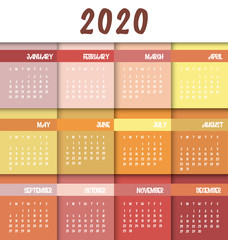 2020 calendar planner vector design