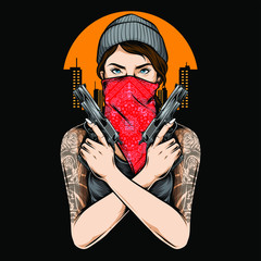 gangster girl holding gun vector