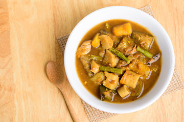 Southern Thai food (Kaeng Tai Pla ), fish organs sour soup in bowl
