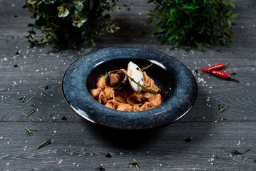 pasta with mussel close up food for restaurant menu