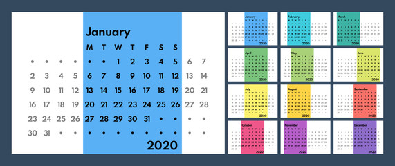 2020 perpetual style calendar vector template