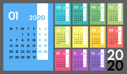 2020 rainbow vertical office vector calendar